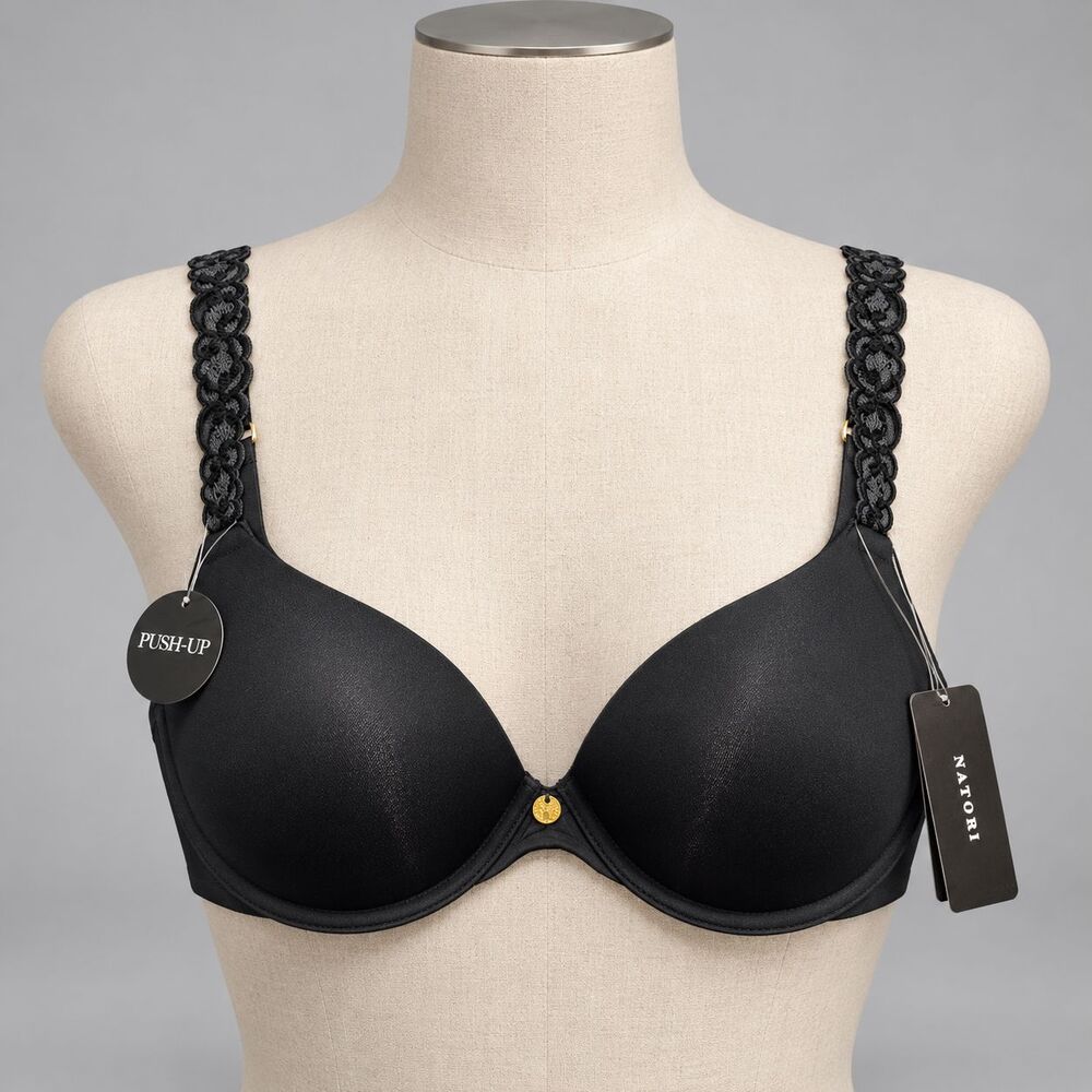 Natori Pure Luxe Push-Up Bra Black 32C NWT Lace Straps Style 727321